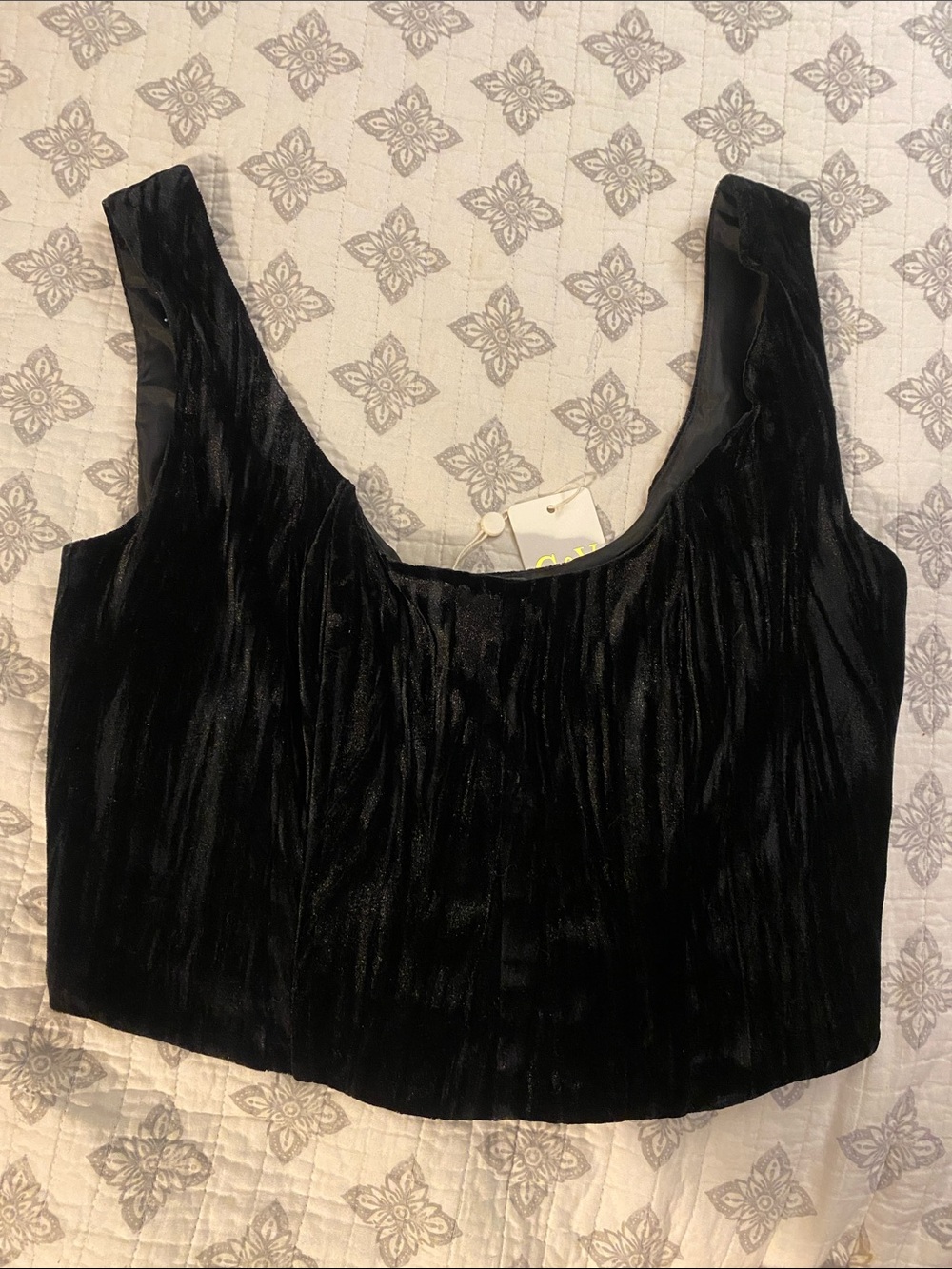 Chelsea & Violet Black Velvet Scoop Cropped Tank